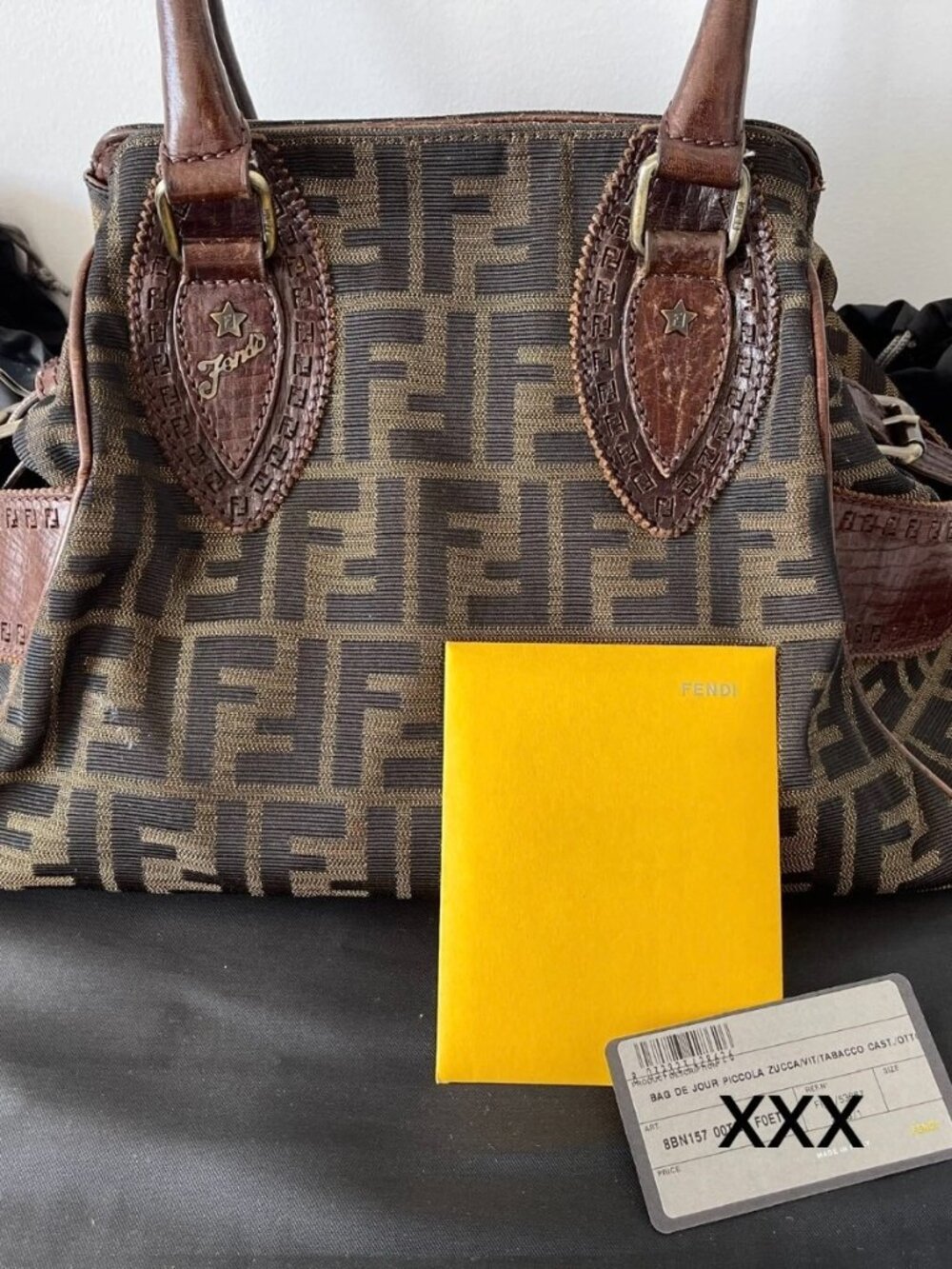 FENDI Zucca Du Jour Leather Trim Handle Canvas Tote w/Card & Dust Bag & Box - Picture 3 of 16